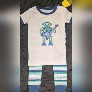 NWT Old Navy 2 Piece Pajamas. 3T Striped Pants White Short Sleeve Top with Robot